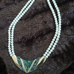 Vintage abalone faux pearl choker